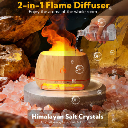 VZZNN 4 Pack Essential Oil Diffuser with Flame LED Lights | 200ml Ultrasonic Diffuser + Himalayan Salt Lamp