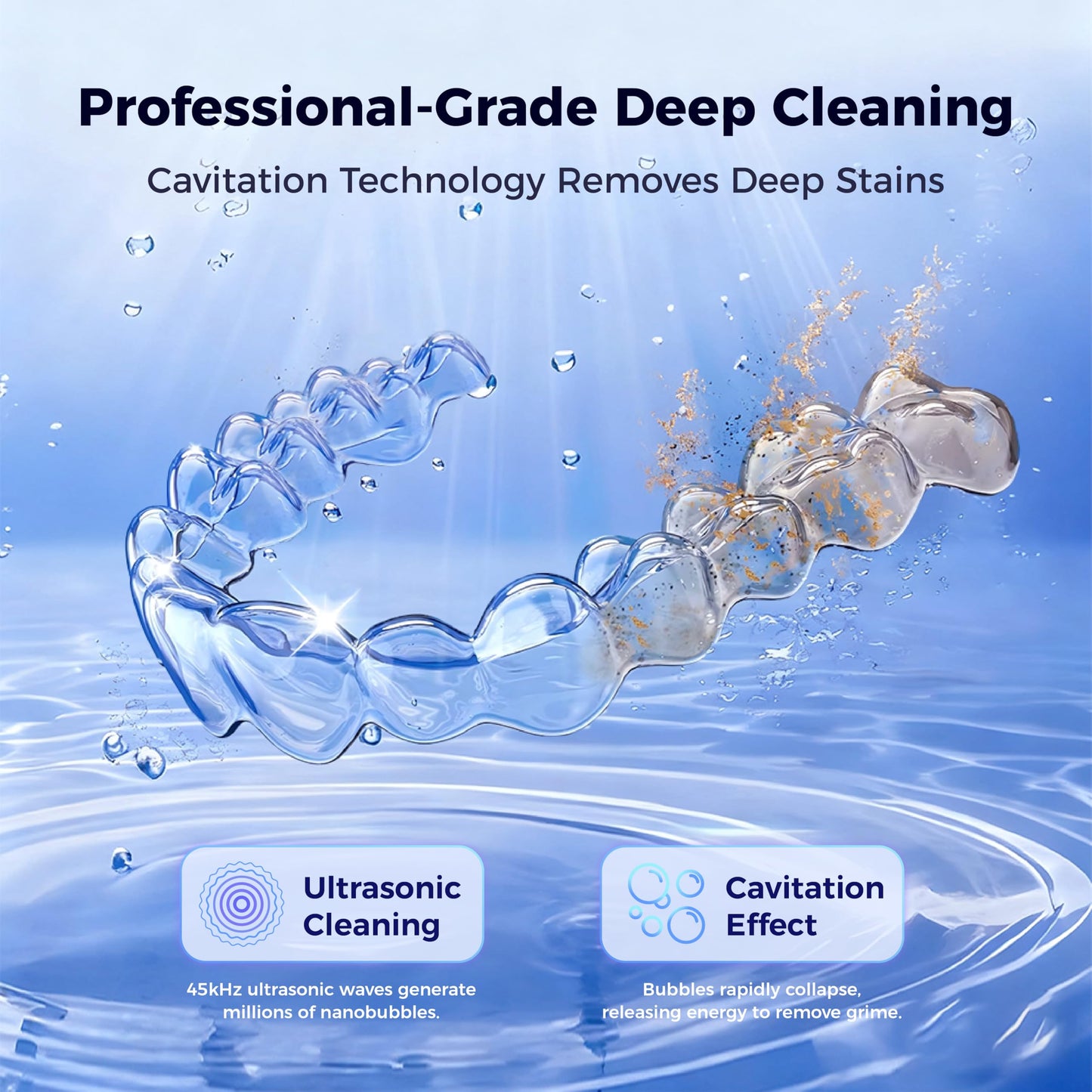 Ultrasonic Retainer Cleaner with UV Sterilizer | 45kHz Dental Cleaning Machine – Portable 200ML W190MAX (White)