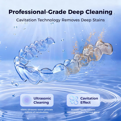 Ultrasonic Retainer Cleaner with UV Sterilizer | 45kHz Dental Cleaning Machine – Portable 200ML W190MAX (White)