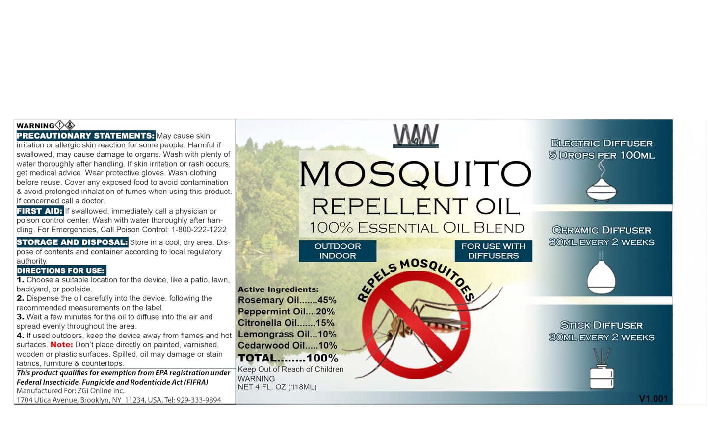 W4W Mosquito Oil – 100% Essential Oil Blend (4 oz) for Diffusers & Sprays