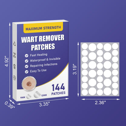 WABRINY Maximum Strength Wart Remover Patches | Invisible Hydrocolloid Patches, Waterproof, 144ct