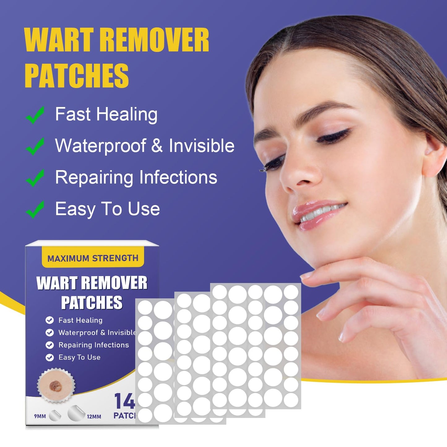 WABRINY Maximum Strength Wart Remover Patches | Invisible Hydrocolloid Patches, Waterproof, 144ct