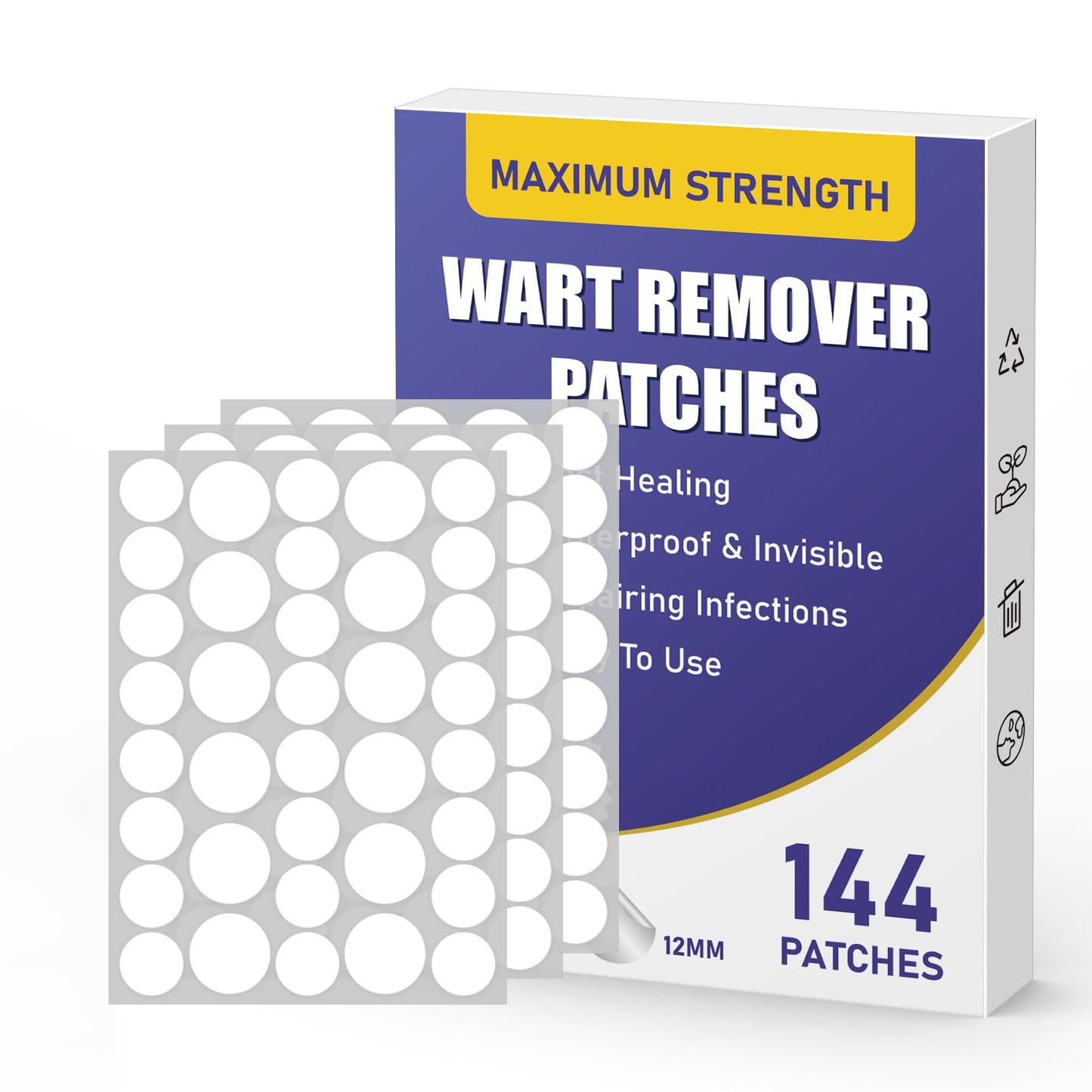 WABRINY Maximum Strength Wart Remover Patches | Invisible Hydrocolloid Patches, Waterproof, 144ct