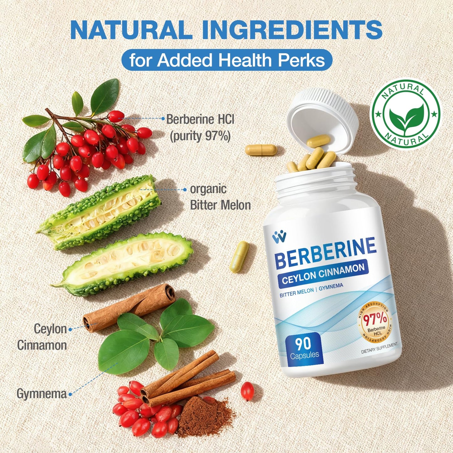 WACHRAY Berberine 1500mg + Cinnamon Complex | Berberine HCl 97% Purity, 90 Capsules