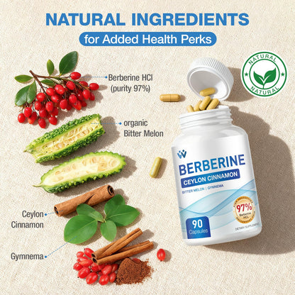 WACHRAY Berberine 1500mg + Cinnamon Complex | Berberine HCl 97% Purity, 90 Capsules