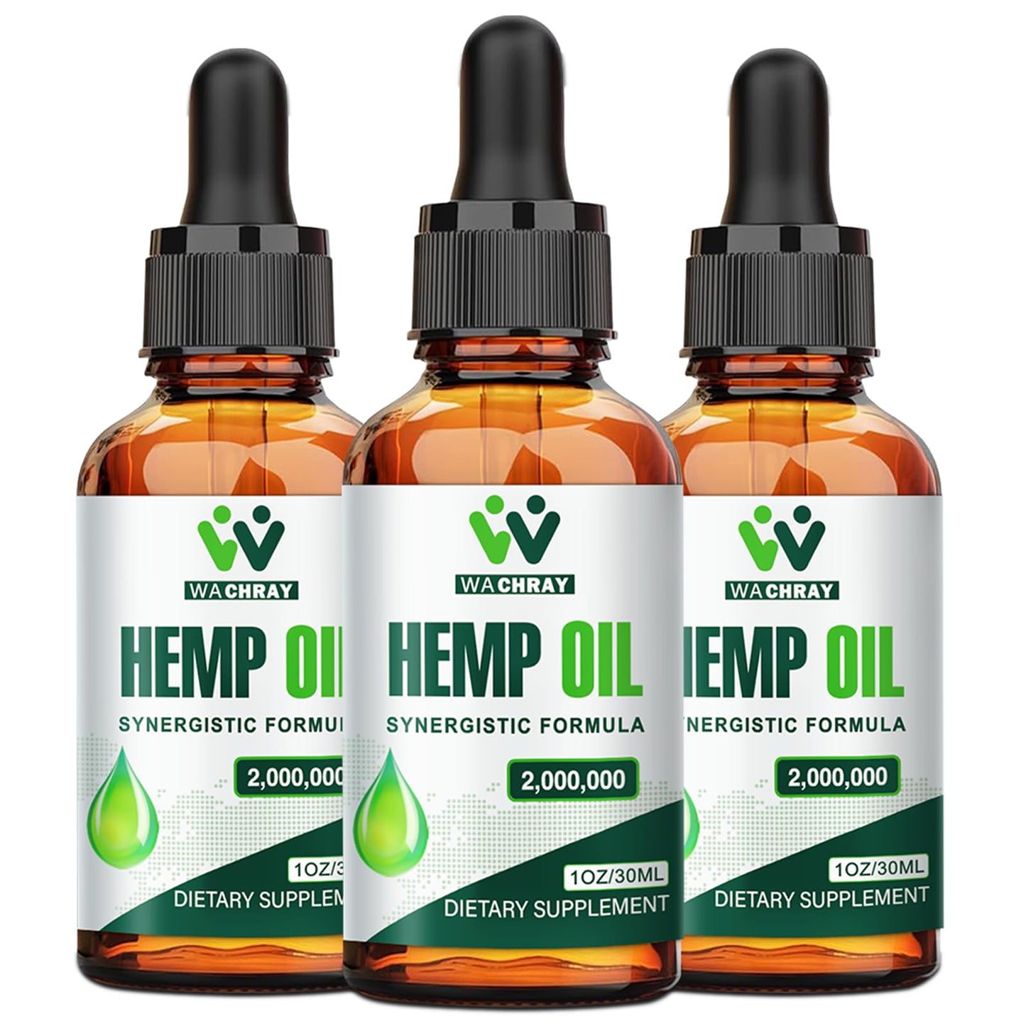 (3 Pack) Hemp Oil Drops – Pain Relief, Skin & Anxiety | 2,000,000 Max Strength, CO2 Extraction, Organic, Vegan