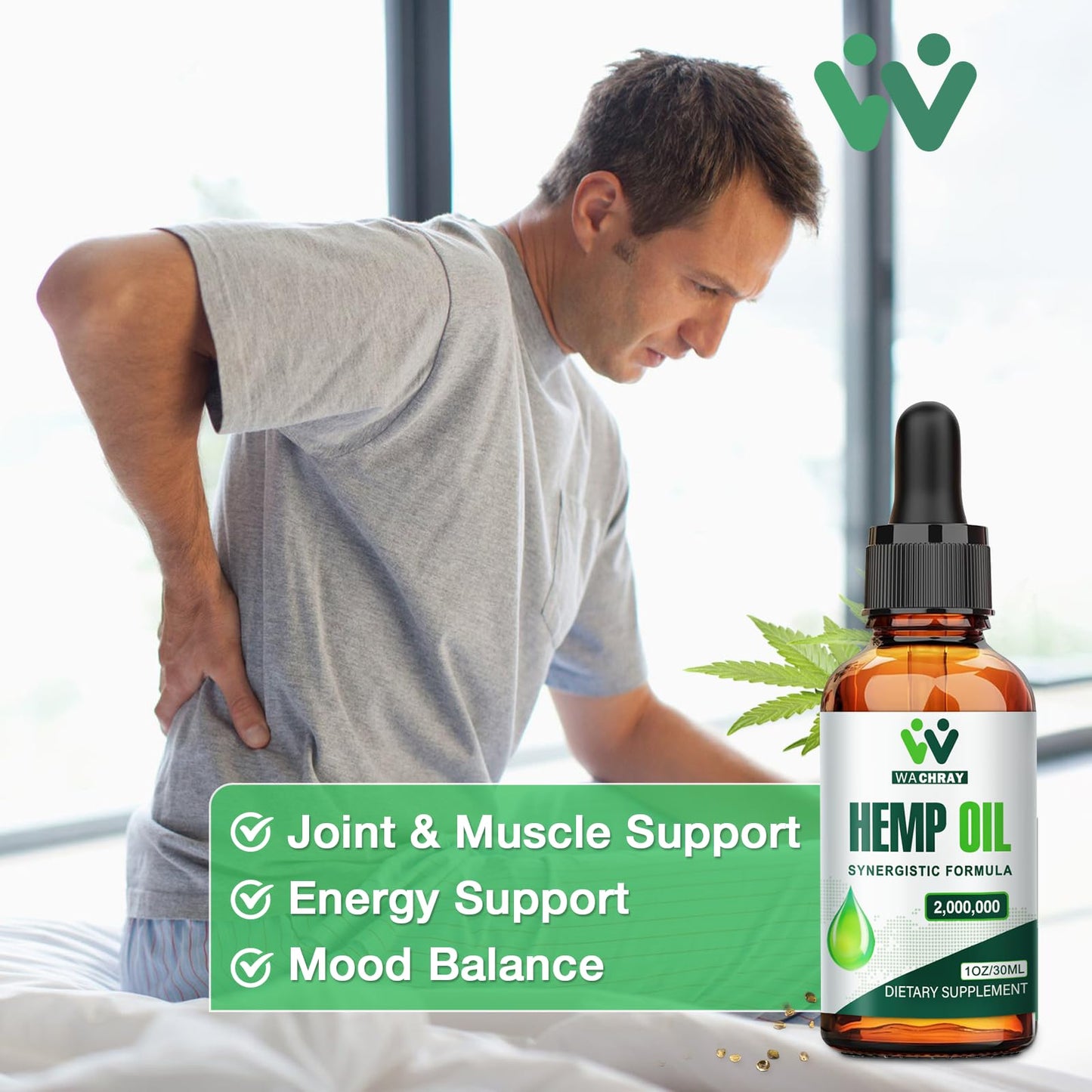 (3 Pack) Hemp Oil Drops – Pain Relief, Skin & Anxiety | 2,000,000 Max Strength, CO2 Extraction, Organic, Vegan