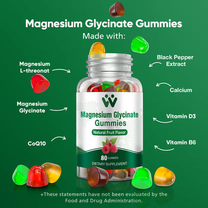 WACHRAY Magnesium Glycinate Gummies 400 mg – Sugar-Free, 80 Count