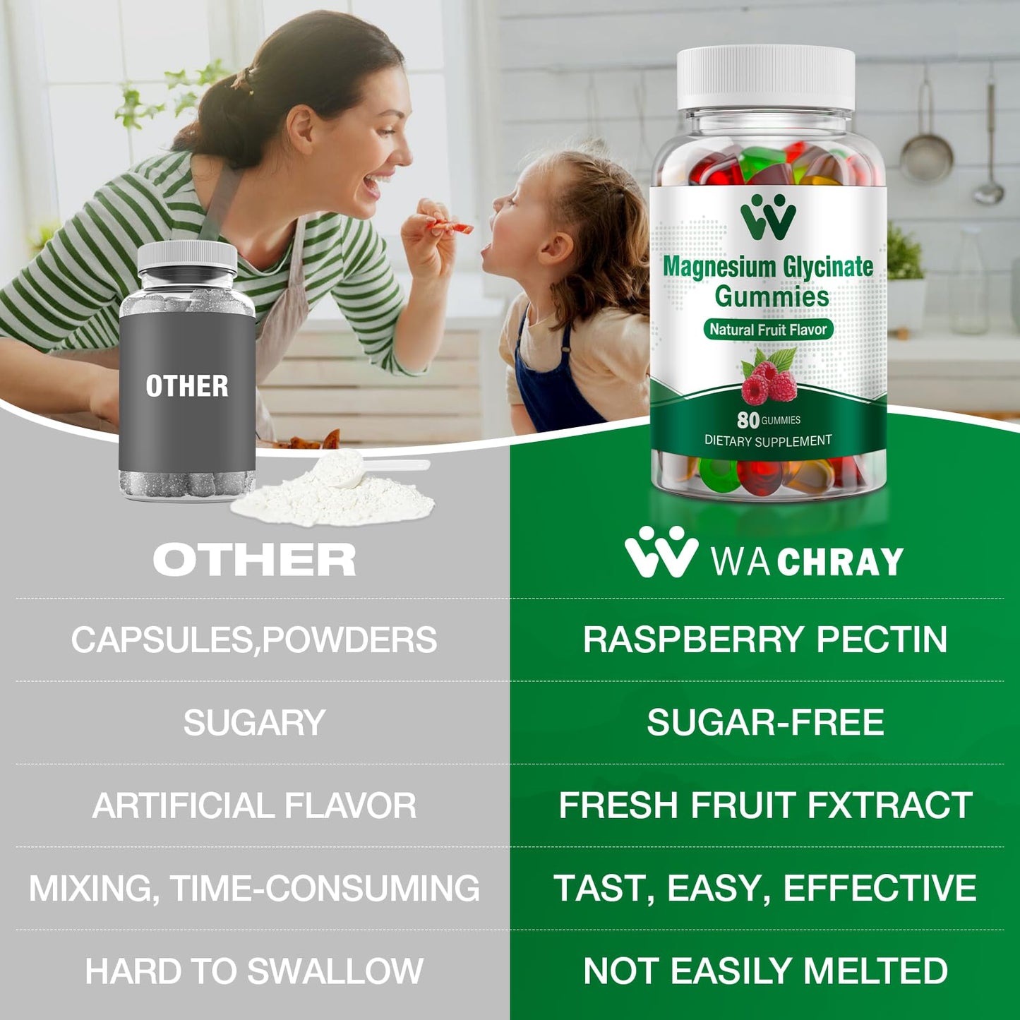 WACHRAY Magnesium Glycinate Gummies 400 mg – Sugar-Free, 80 Count