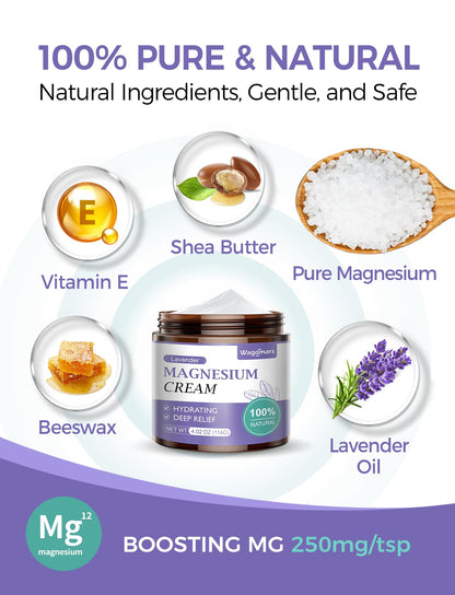Wagomars Magnesium Cream for Sleep – Lavender Topical Magnesium Lotion for Pain & Relaxation