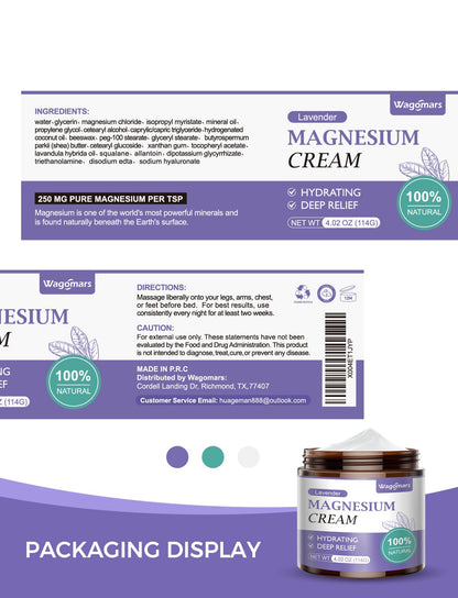 Wagomars Magnesium Cream for Sleep – Lavender Topical Magnesium Lotion for Pain & Relaxation