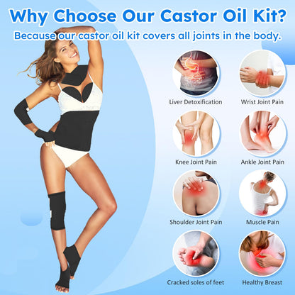 Castor Oil Pack Wrap Kit – 10 Pcs Reusable Organic Cotton with Adjustable Straps (Black)