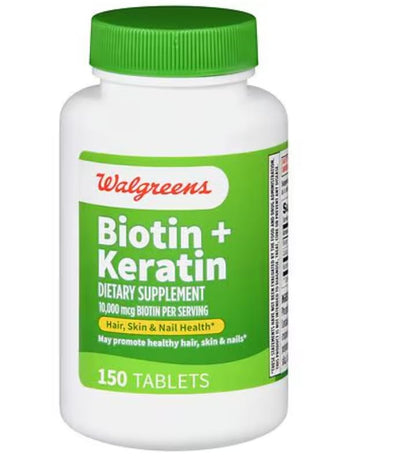 Walgreens Biotin + Keratin | 150 Count Tablets | 10 mg Biotin + 100 mg Keratin | Hair, Skin & Nails