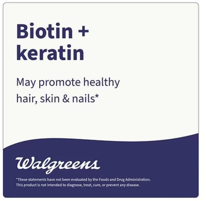 Walgreens Biotin + Keratin | 150 Count Tablets | 10 mg Biotin + 100 mg Keratin | Hair, Skin & Nails