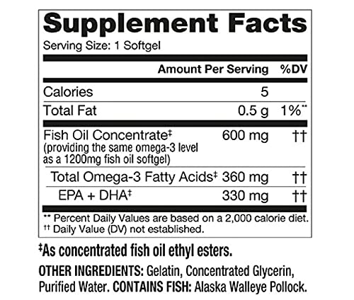 Walgreens Half-The-Size Fish Oil 1200 mg Softgels – 200 Count | Alaskan Wild-Caught