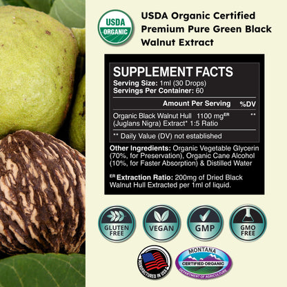 Zenmen Organic Green Black Walnut Hull Tincture – Highly Potent Formula, Antioxidants, 2.32 oz / 60 ml – Vegan – Made in USA