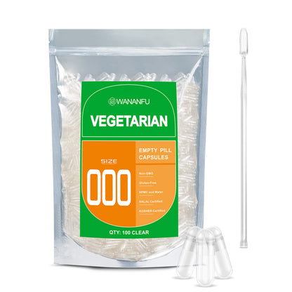 WANANFU Size 000 Vegetarian Capsules Bundle (100 Count) + Micro Lab Spoon