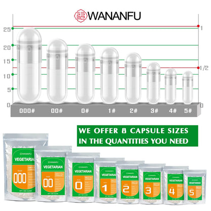 Wananfu Size 0 Vegetarian Empty Capsules – 100 Count Bundle + Micro Lab Spoon