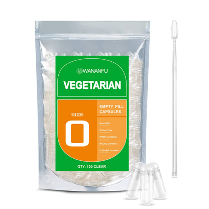 Wananfu Size 0 Vegetarian Empty Capsules – 100 Count Bundle + Micro Lab Spoon