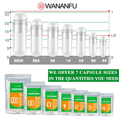 Wananfu Size 00 Vegetarian Empty Capsules Bundle (100 Count) + Micro Lab Spoon
