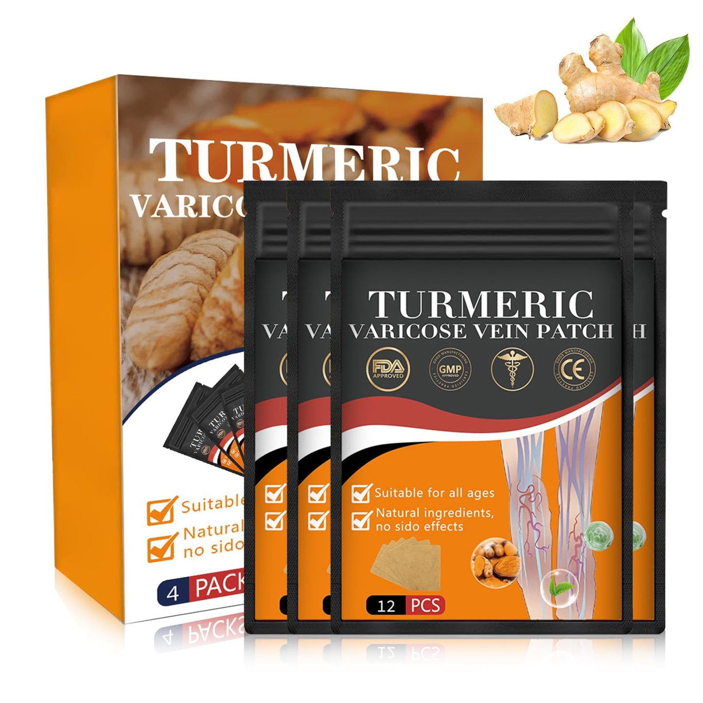 Wanban 48 PCS Turmeric Varicose Vein Patch – Natural Leg Relief