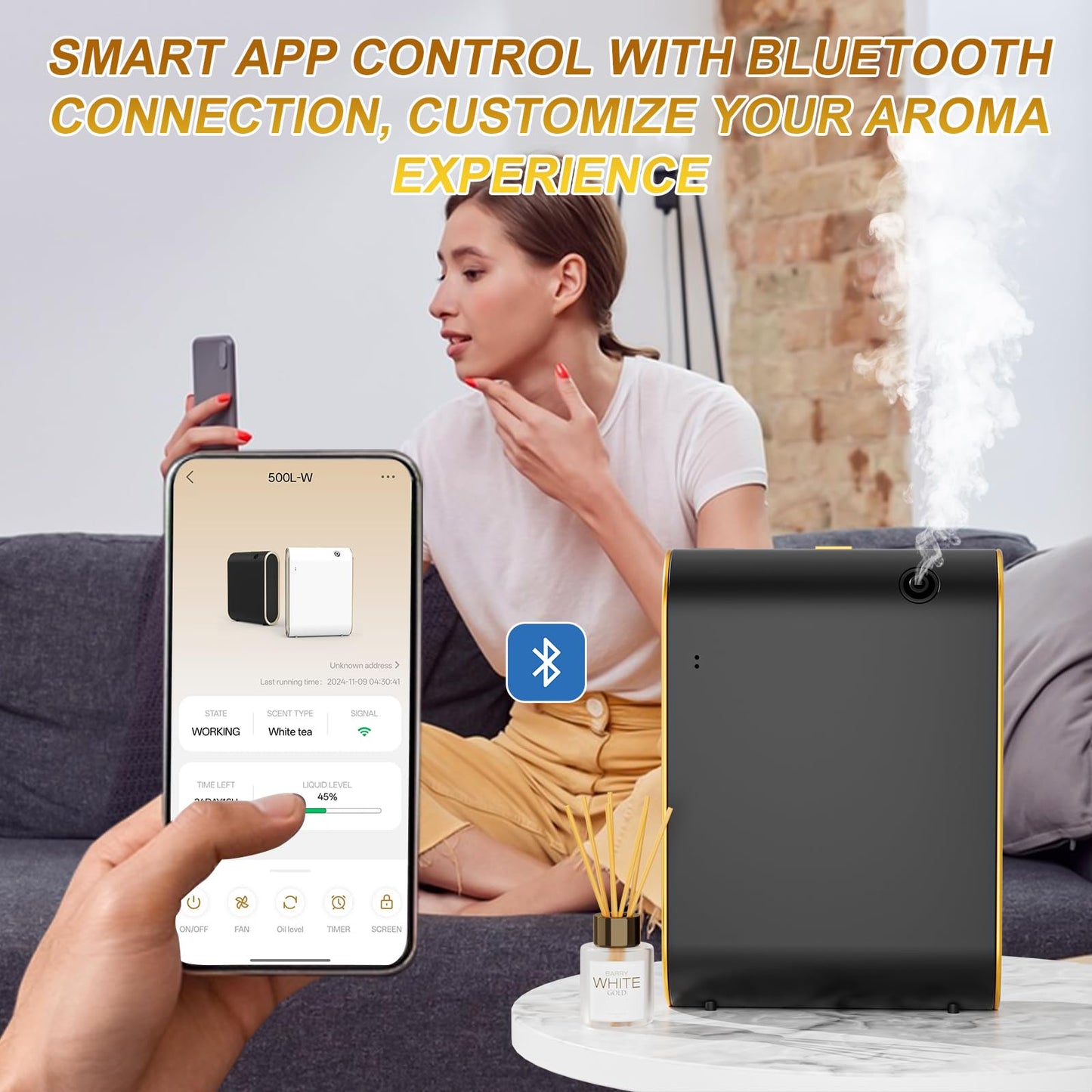 Wankeer Smart Scent Air Machine for Home | 1500 sq ft Diffuser, Bluetooth App, Low Noise (Black)