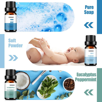 Essential Oils Set - Clean Scents for Diffuser & Aromatherapy (6x10ml): Fresh Linen, Eucalyptus Peppermint