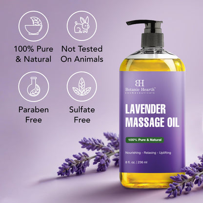 Lavender Massage Oil with Pure Lavender – Botanic Hearth (8 oz) Unscented, Quick Absorption