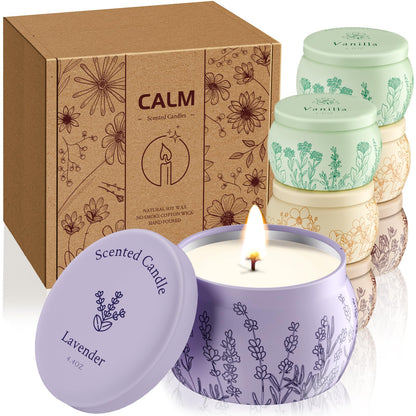 WarmEmbrace 8-Piece Scented Candle Set – Soy Wax, 200-240h Burn Time, Lavender, Vanilla, Rose & Sandalwood, Jasmine