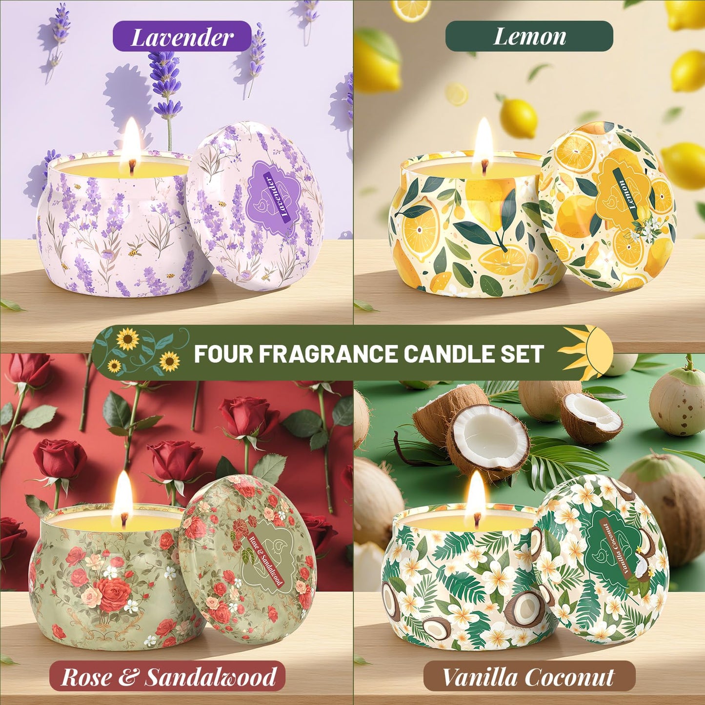WarmEmbrace Scented Candles for Women | 8 Pack Soy Candle Set | 4.4 oz Each | Lavender, Coconut & Christmas Holiday Scents | Gift Set | 240H Burning Time