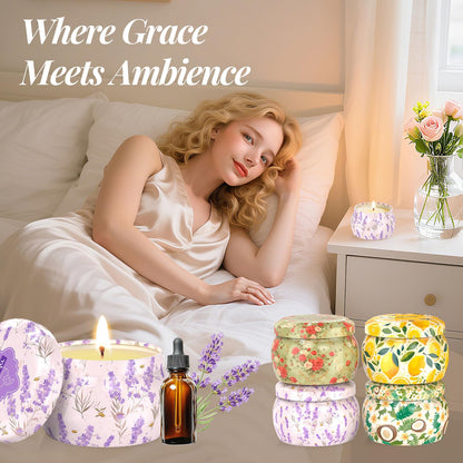 WarmEmbrace Scented Candles for Women | 8 Pack Soy Candle Set | 4.4 oz Each | Lavender, Coconut & Christmas Holiday Scents | Gift Set | 240H Burning Time
