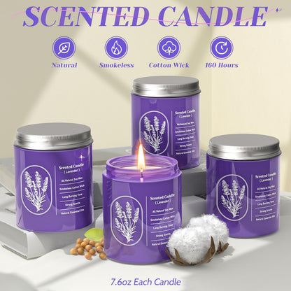 WarmEmbrace Lavender Candles - 4 Pack, 160-Hour Long-Lasting Purple Jars
