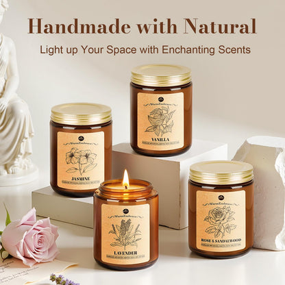 WarmEmbrace Lavender Candles – 4-Pack, Soy Wax, 7.6 oz Jars, 160h Burn Time