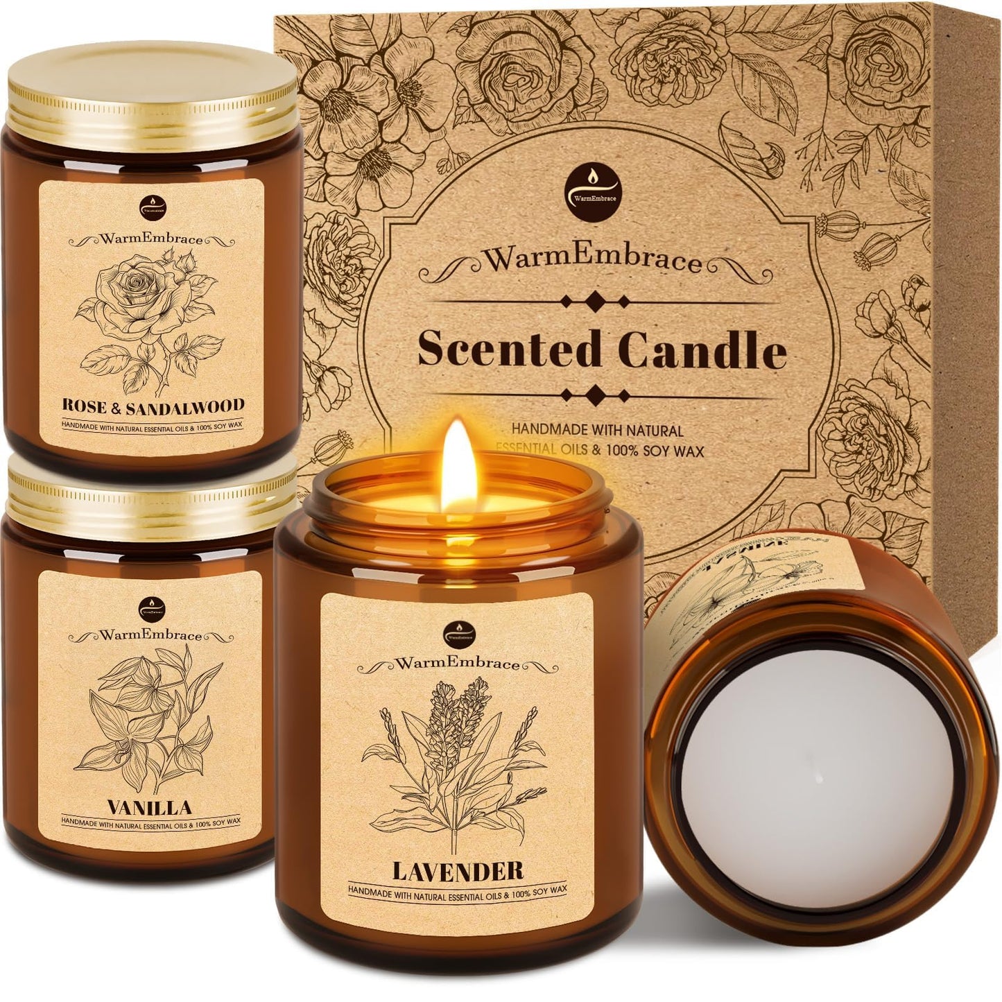 WarmEmbrace Lavender Candles – 4-Pack, Soy Wax, 7.6 oz Jars, 160h Burn Time