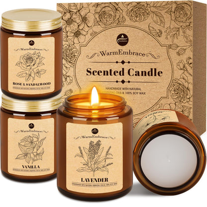 WarmEmbrace Lavender Candles – 4-Pack, Soy Wax, 7.6 oz Jars, 160h Burn Time