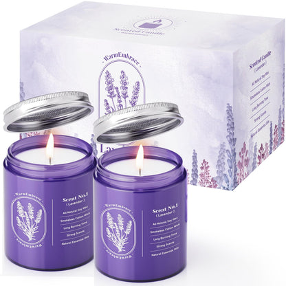 WarmEmbrace Lavender Jar Candles – 7.6 oz, Natural Soy, 2 Pack, 80+ Hours