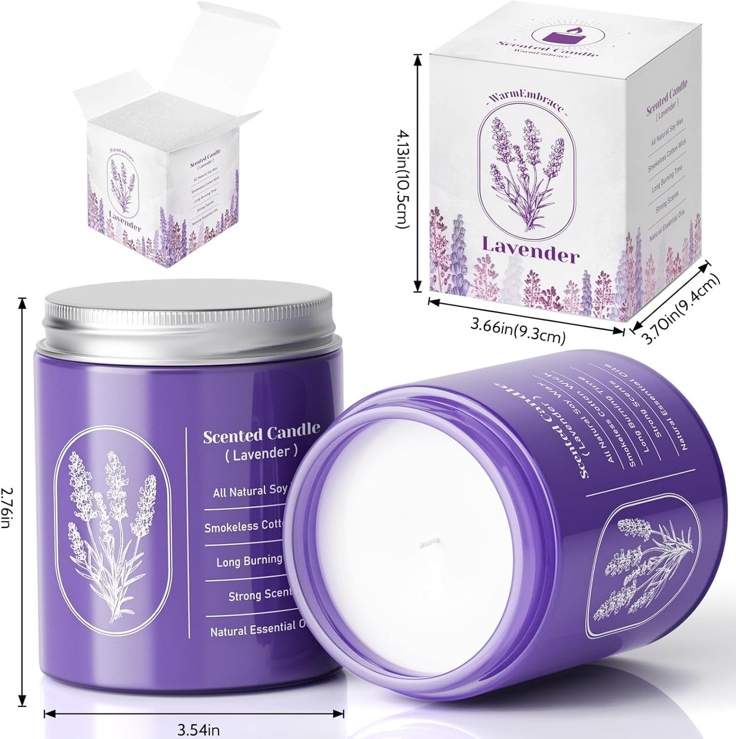 WarmEmbrace Lavender Jar Candles – 7.6 oz, Natural Soy, 2 Pack, 80+ Hours