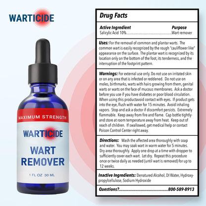 Warticide Liquid Wart Remover – 10% Salicylic Acid, Tea Tree & Cedar Leaf – Genital & Plantar Wart Treatment (USA Made) – 3-Pack
