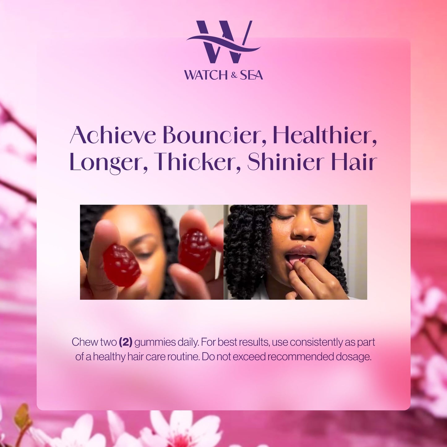 Watch & Sea Flourishing Hair Gummies – Biotin, Marine Collagen, Passion Fruit (60 Gummies)
