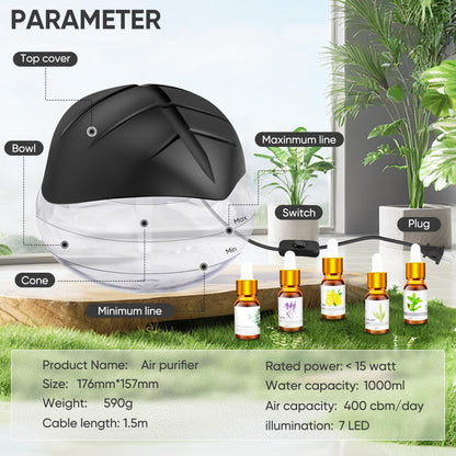 Water Based Aroma Diffuser for Home/Office with LED Night Light - Black