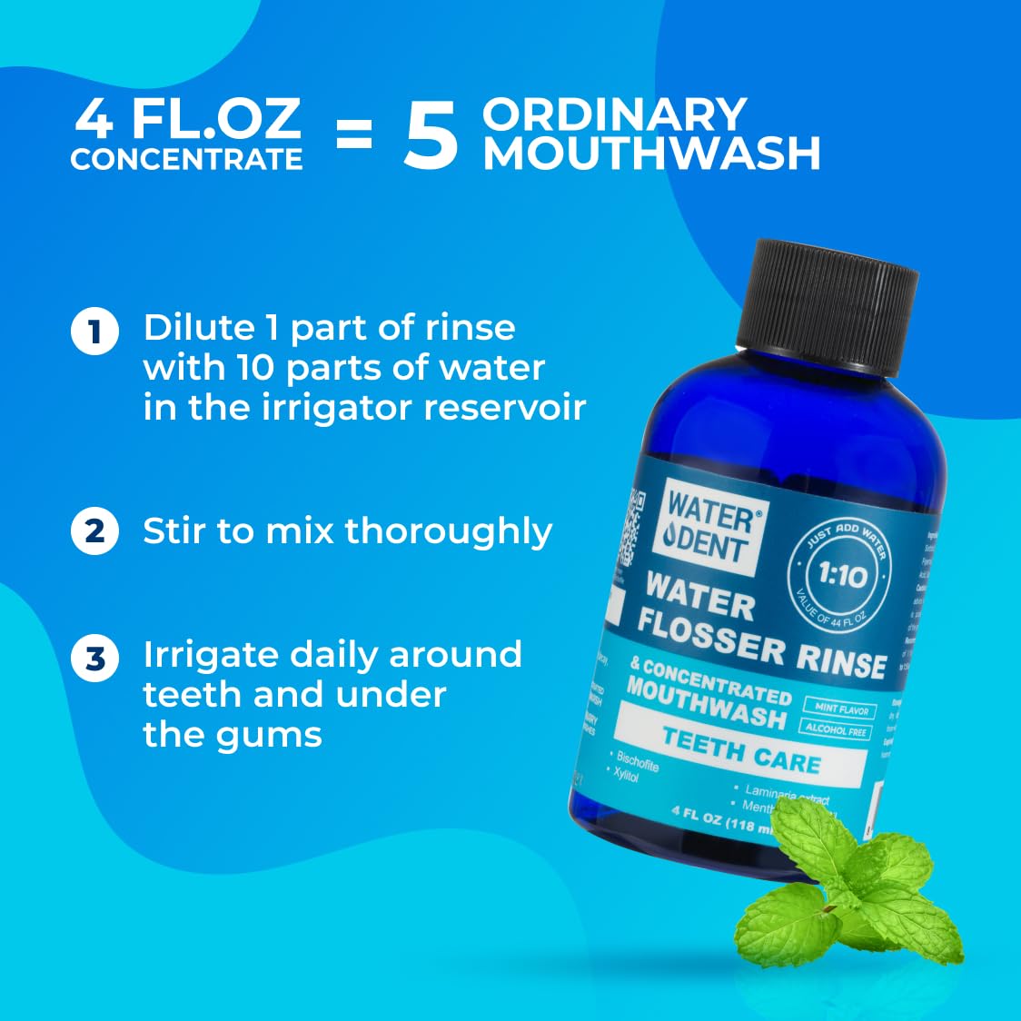 Water Dent Water Flosser Rinse – Concentrate Mouthwash 1:10, Mint