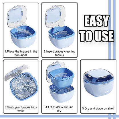 Denture Case & Retainer Cleaning Box – Large Capacity with Brush & Mirror