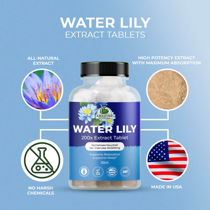 Water Lily 200X Extract Tablets 20,000mg | Relaxation & Sleep | Amazing Botanicals (30 Tablets)