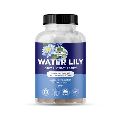 Water Lily 200X Extract Tablets 20,000mg | Relaxation & Sleep | Amazing Botanicals (30 Tablets)