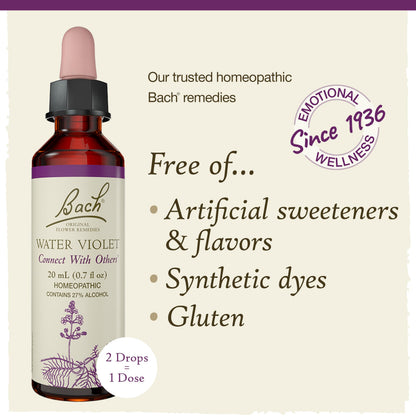 Water Violet Bach Original Flower Remedies - Connect with Others - 20mL Dropper - Vegan, Gluten Free