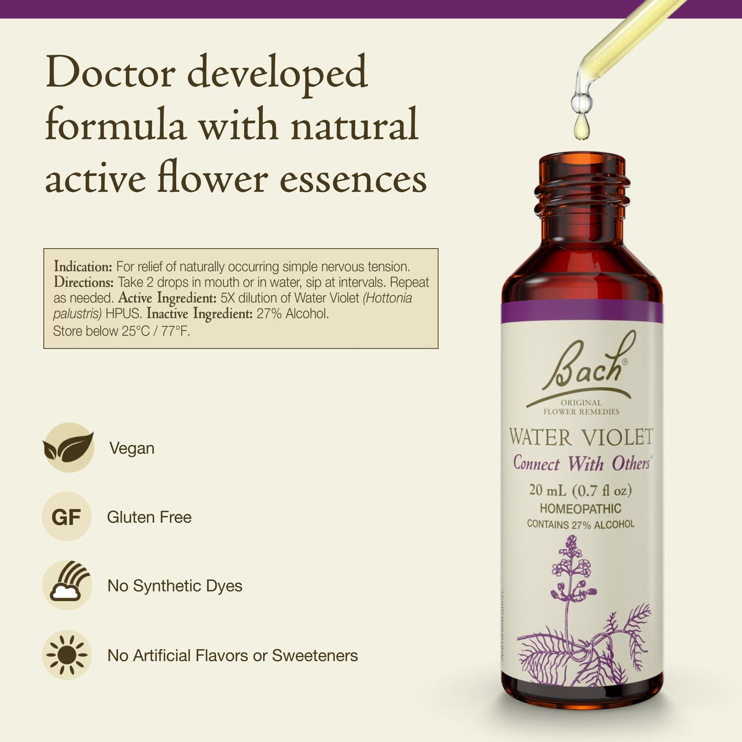 Bach Water Violet Flower Remedy – Connect with Others | 20mL Dropper
