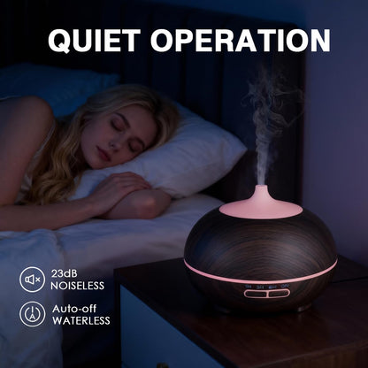 550ml Essential Oil Diffuser with 6 Oil Set | Ultrasonic Humidifier, Timer, 7-Color LED Night Light | Home & Spa