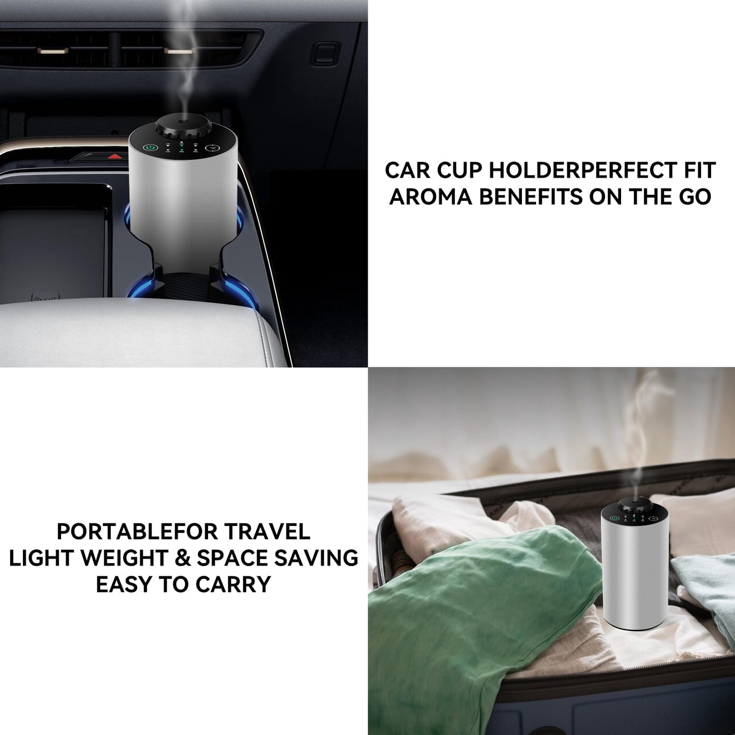 Waterless Car Diffuser – Battery-Operated, Cordless with 3 Mist Levels