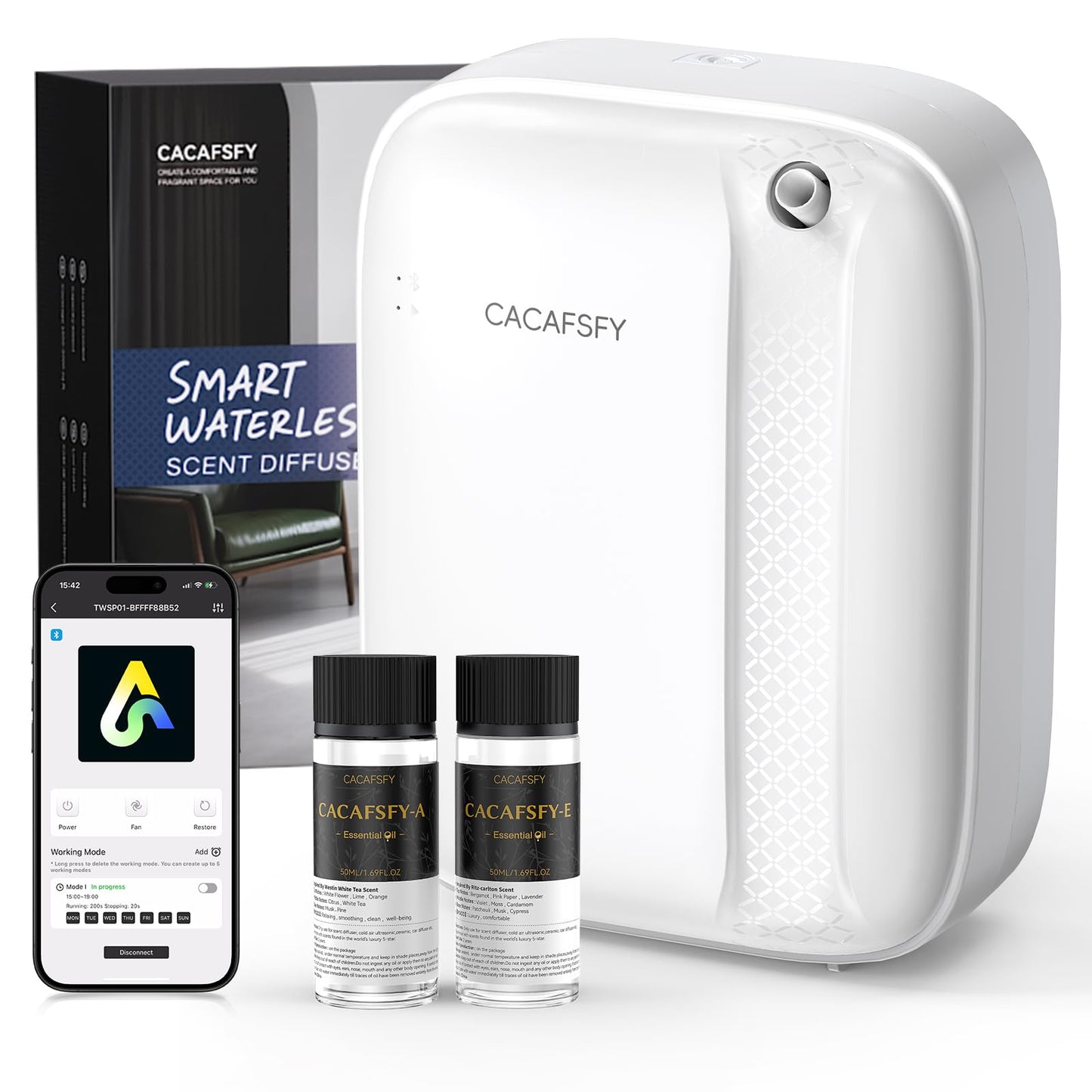 Waterless Essential Oil Diffuser - 400ml Capacity, 3000 Sq Ft Coverage, App & Button Control