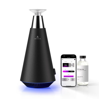 Waterless Scent Diffuser Starter Kit - 1500 Sq Ft Coverage, Alloy Atomization, App Control, 120ml Oil, Black